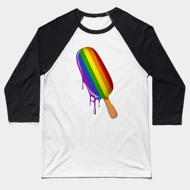 LGBT Shirt Support, Ice Cream Rainbow Flag Lesbian Gay Pride Baseball T-Shirt by Happy Lime